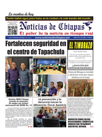Periódico Noticias de Chiapas, Edición Virtual Sábado 19 de Septiembre de 2026