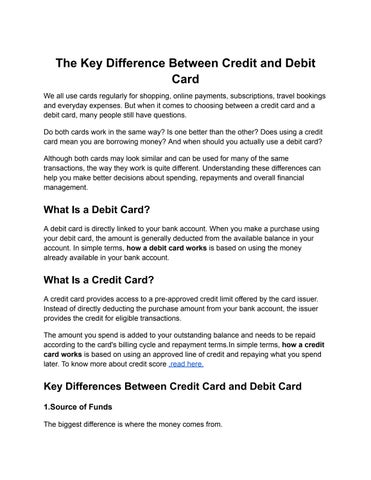 Credit Card vs Debit Card: Key Differences | Rakshitha Finserve