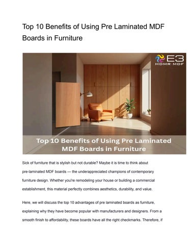 Top 10 Benefits of Using Pre Laminated MDF Boards in Furniture
