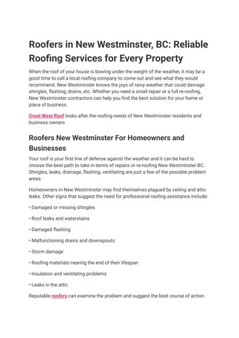 Roofers in New Westminster, BC