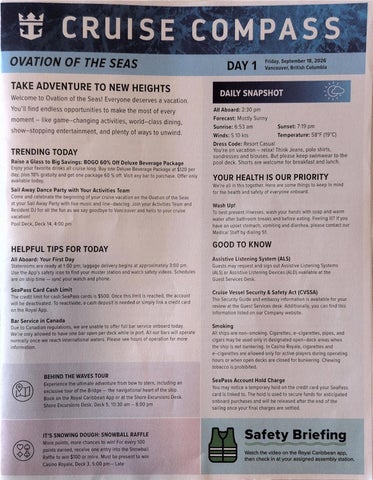 Ovation of the Seas 3-night Pacific Coastal Sailing Cruise Compass - September 18, 2026