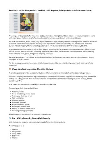 Portland Landlord Inspection Checklist 2026 Repairs, Safety & Rental Maintenance Guide