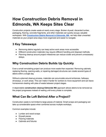 Construction Debris Removal in Edmonds, WA Guide