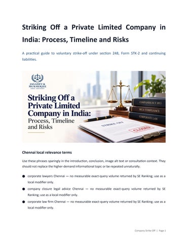 Striking Off a Private Limited Company in India Process, Timeline and Risks
