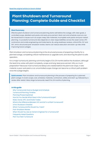 Plant Shutdown & Turnaround Planning: Complete Guide & Checklist