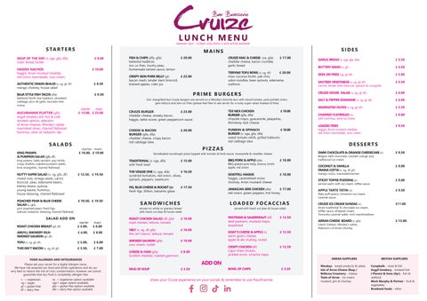 Cruize Menus 2026