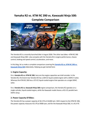 Yamaha R2 vs. KTM RC 390 vs. Kawasaki Ninja 500 - Complete Comparison
