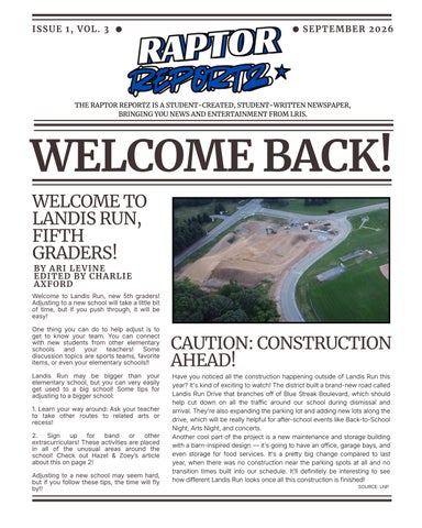 Raptor Reportz Draft, September (issue 1, vol. 3)