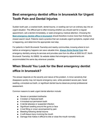 Best emergency dentist office in brunswick for Urgent Tooth Pain and Dental Injuries