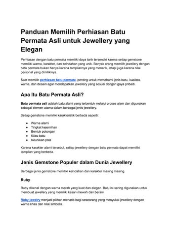 Panduan Memilih Perhiasan Batu Permata Asli untuk Jewellery yang Elegan