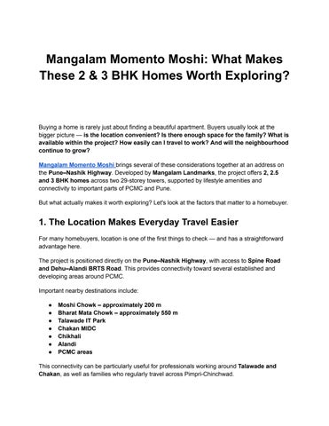 Mangalam Momento Pune: 2, 2.5 & 3 BHK Homes in Moshi