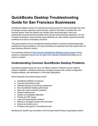 QuickBooks Desktop Troubleshooting Guide for San Francisco Businesses