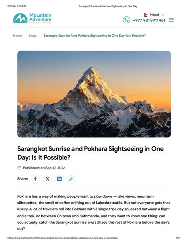 Sarangkot Sunrise & Pokhara Sightseeing in One Day