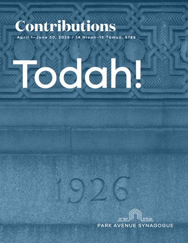 Todah! – Contributions April 1 –June 30, 2026 / 14 Nisan – 15 Tamuz, 5786
