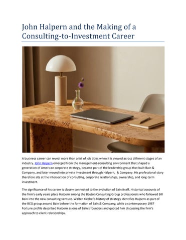 John Halpern and the Making of a Consulting-to-Investment Career