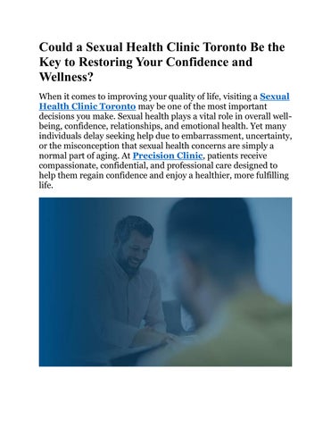Could a Sexual Health Clinic Toronto Be the Key to Restoring Your Confidence and Wellness