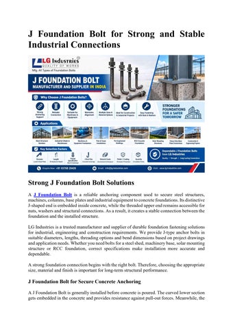 J Foundation Bolt Manufacturer and Supplier in India - LG Industries
