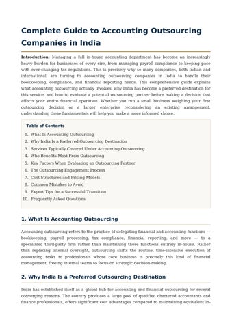 Complete Guide to Accounting Outsourcing Companies in India