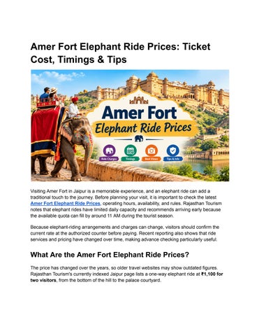 Amer Fort Elephant Ride Prices
