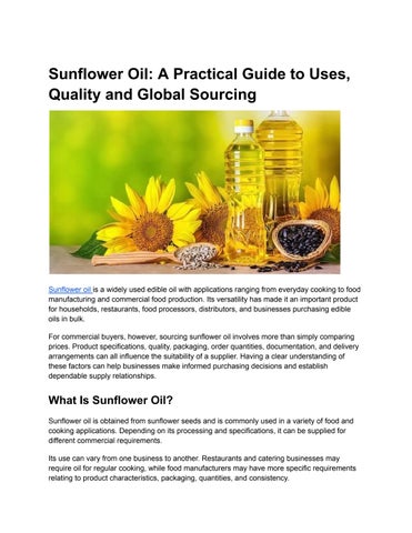 Sunflower Oil: A Practical Guide to Uses, Quality and Global Sourcing