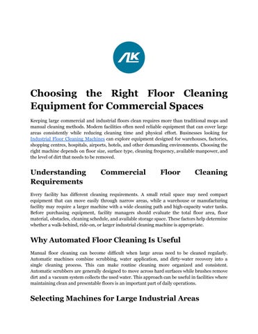 Choosing the Right Floor Cleaning Equipment for Commercial Spaces