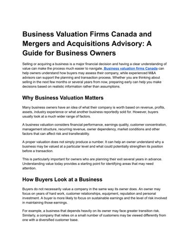 Business Valuation Firms Canada and Mergers and Acquisitions Advisory_ A Guide for Business Owners -