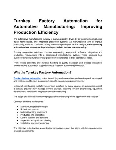 Turnkey Factory Automation