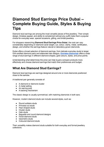 Diamond Stud Earrings Price Dubai – Complete Buying Guide, Styles & Buying Tips