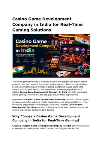Casino Game Development Company in India for Real-Time Gaming Solutions