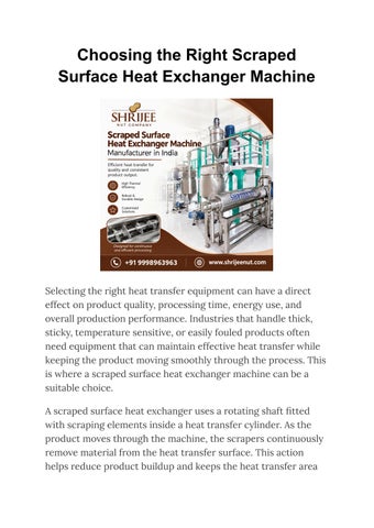 Choosing the Right Scraped Surface Heat Exchanger Machine