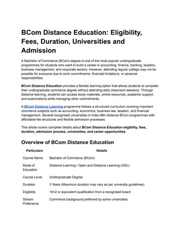 Bcom distance