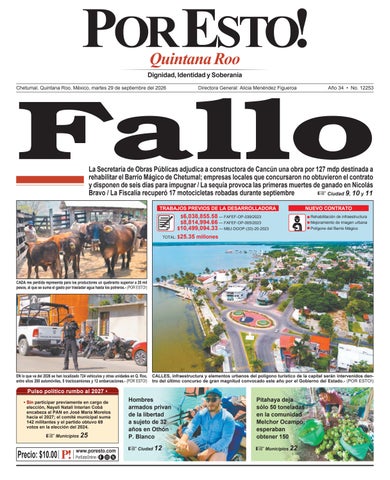 PORTADA POR ESTO CHETUMAL, MARTES 29 DE SEPTIEMBRE DE 2026