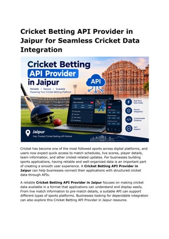 Cricket Betting API Provider in Jaipur for Seamless Cricket Data Integration