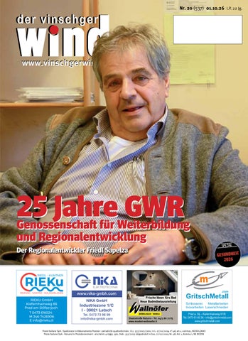 Vinschgerwind Ausgabe 20–26 (01.10.2026) – Aktuelle Lokalnews, Berichte & Termine aus dem Vinschgau,