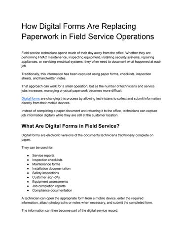 How Digital Forms Are Replacing Paperwork in Field Service Operations