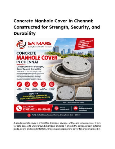 Concrete Manhole Cover in Chennai Constructed for Strength, Security, and Durability