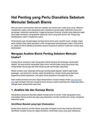 Hal Penting yang Perlu Dianalisis Sebelum Memulai Sebuah Bisnis