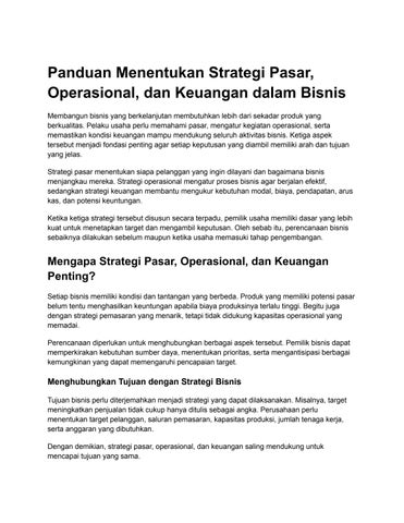 Panduan Menentukan Strategi Pasar, Operasional, dan Keuangan dalam Bisnis