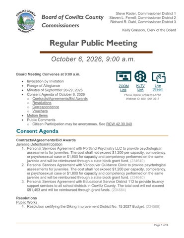 Regular Meeting Agenda 10.06.26