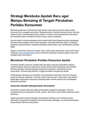 Strategi Membuka Apotek Baru agar Mampu Bersaing di Tengah Perubahan Perilaku Konsumen