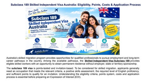 Subclass 189 Skilled Independent Visa Australia