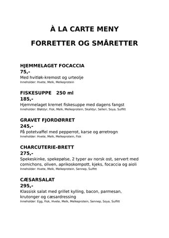 TH Ålesund - Brasseriet - A La Carte Meny - NO