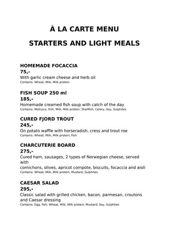 TH Ålesund - Brasseriet - A La Carte Meny - ENG