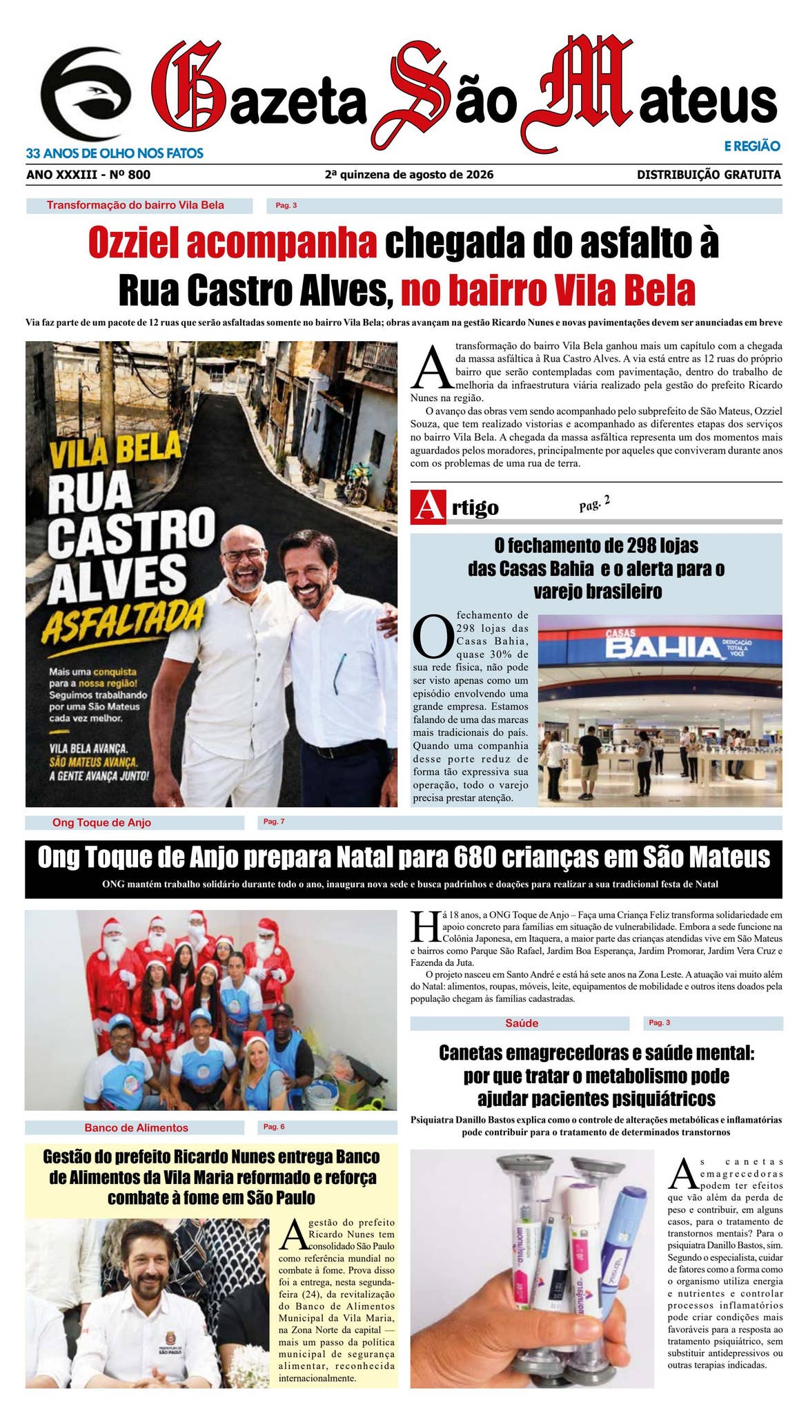 Capa: Jornal Gazeta São Mateus - Edição 800
