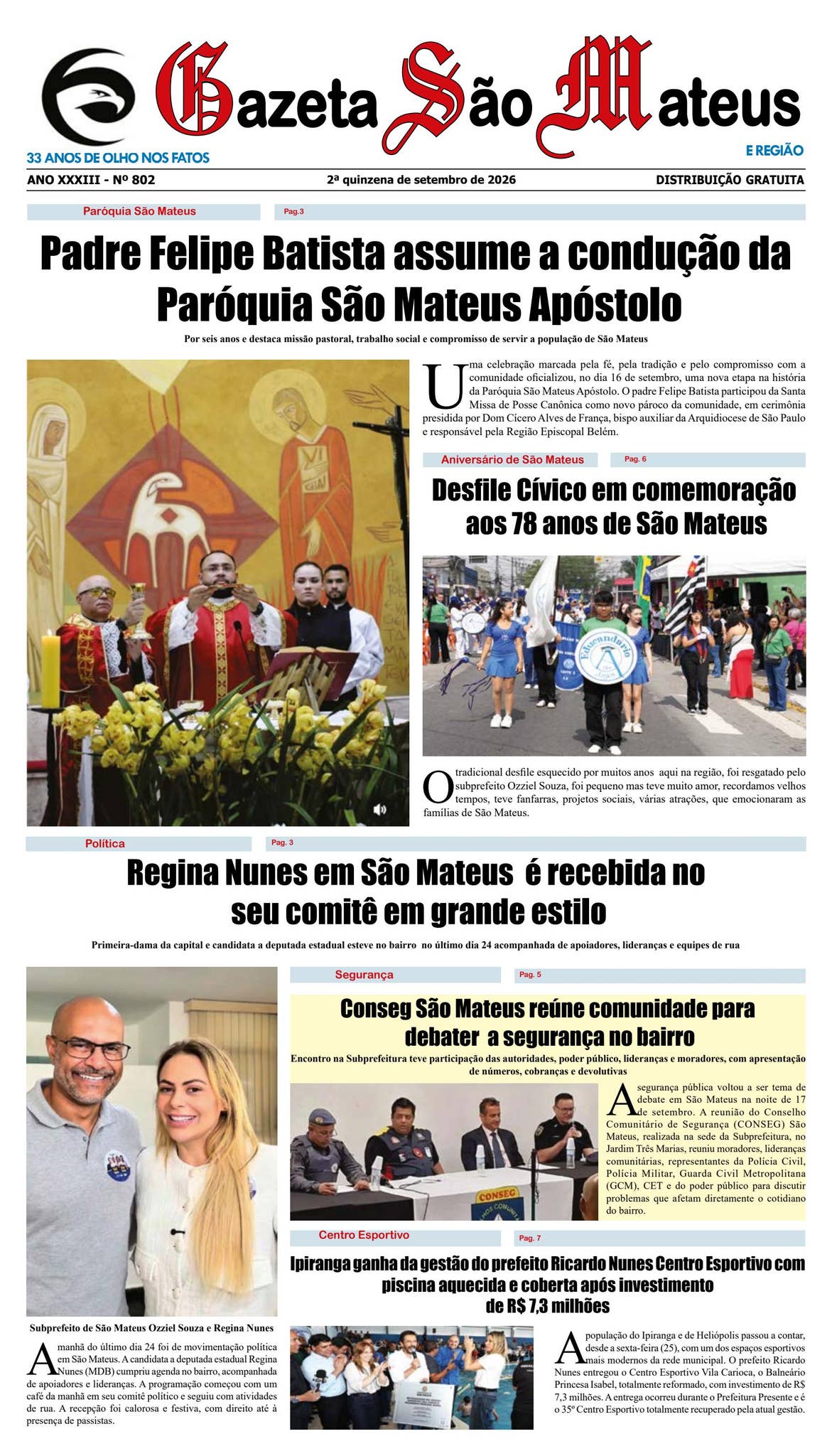 Capa: Jornal Gazeta São Mateus - Edição 802