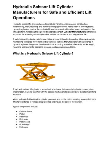 Hydraulic Scissor Lift Cylinder Manufacturers for Safe and Efficient Lift Operations