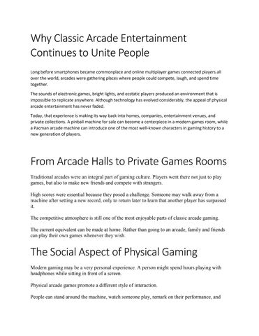 Why Classic Arcade Entertainment Continues to Unite People