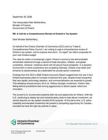 RE A Call for a Comprehensive Review of Ontario’s Tax System