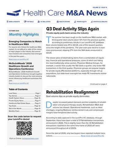 Health Care M&A News, October 2026 - Vol 32, Issue 10