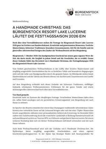 Pressemitteilung - Bürgenstock Resort Lake Lucerne - Festive Season